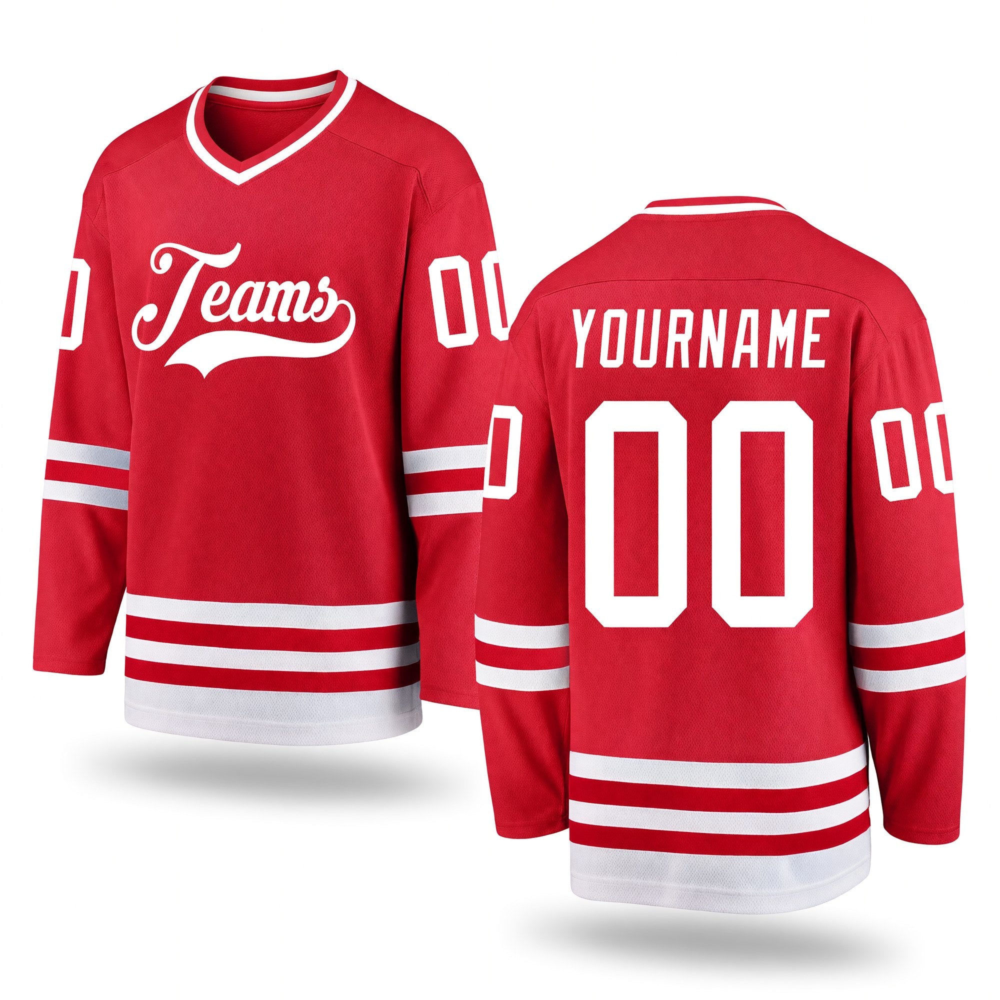 Custom Red White Hockey Jersey