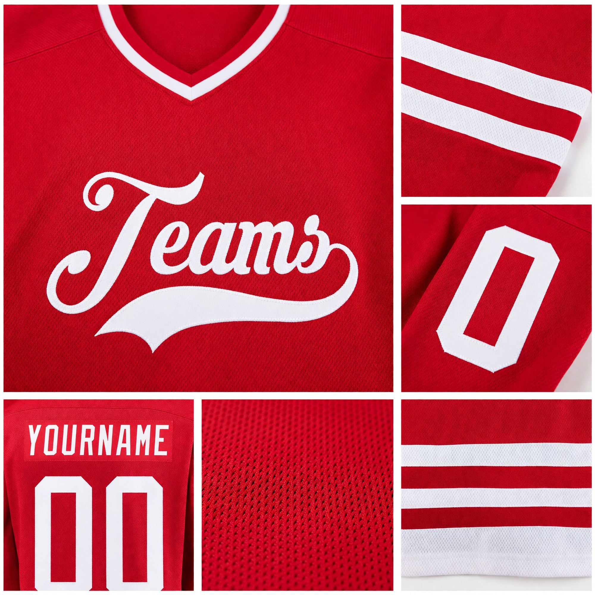 Custom Red White Hockey Jersey detail