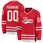 Custom Red White Hockey Jersey photo 1