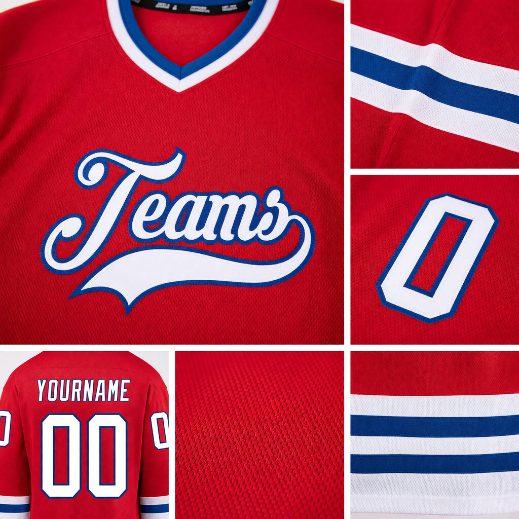 Custom Red White-Royal Hockey Jersey detail