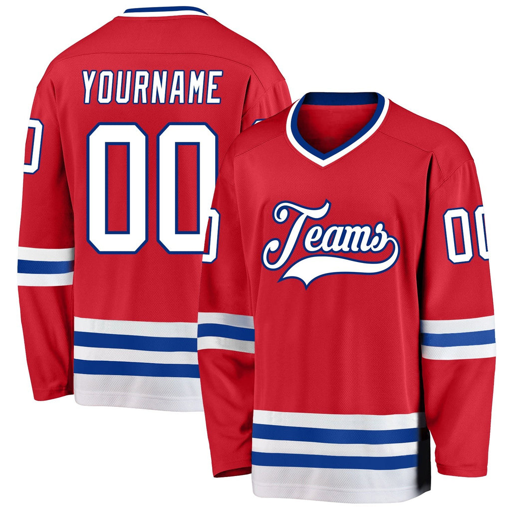 Custom Red White-Royal Hockey Jersey photo 1