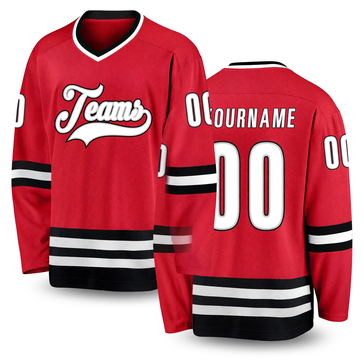 Custom Red White-Black Hockey Jersey