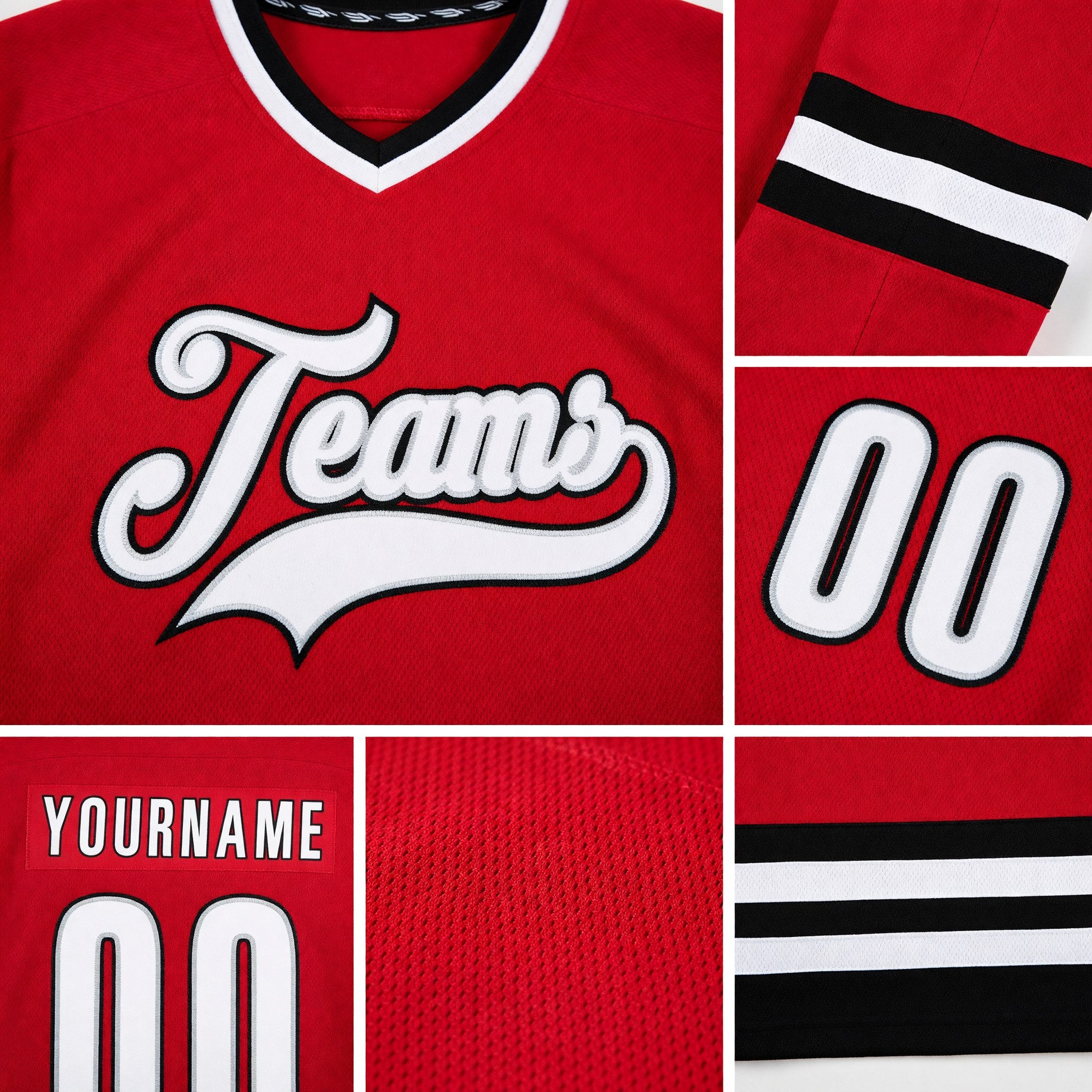 Custom Red White-Black Hockey Jersey detail