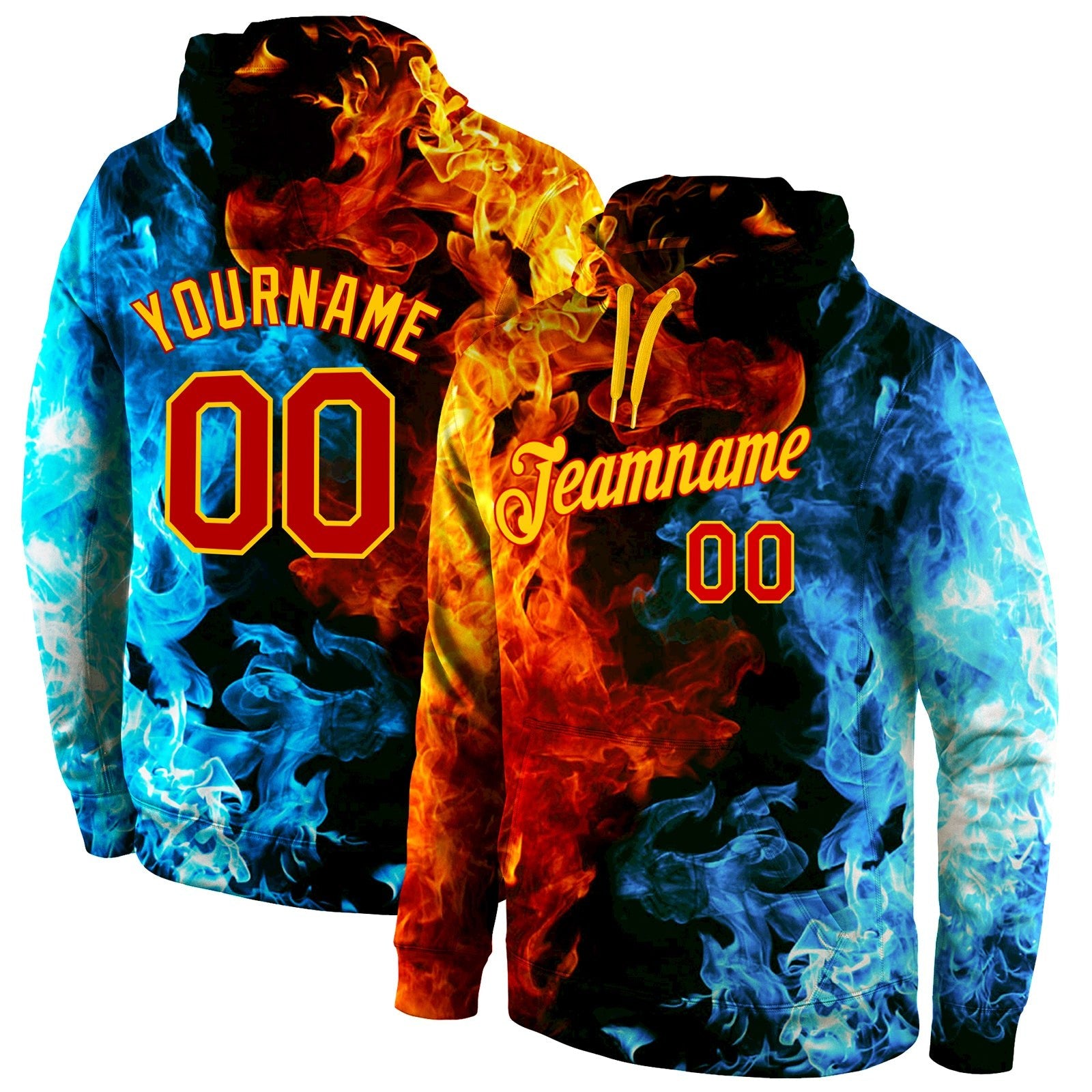 Custom Stitched Red Red-Gold 3D Pattern Design Flame Sports Pullover Sweatshirt Hoodie photo 1