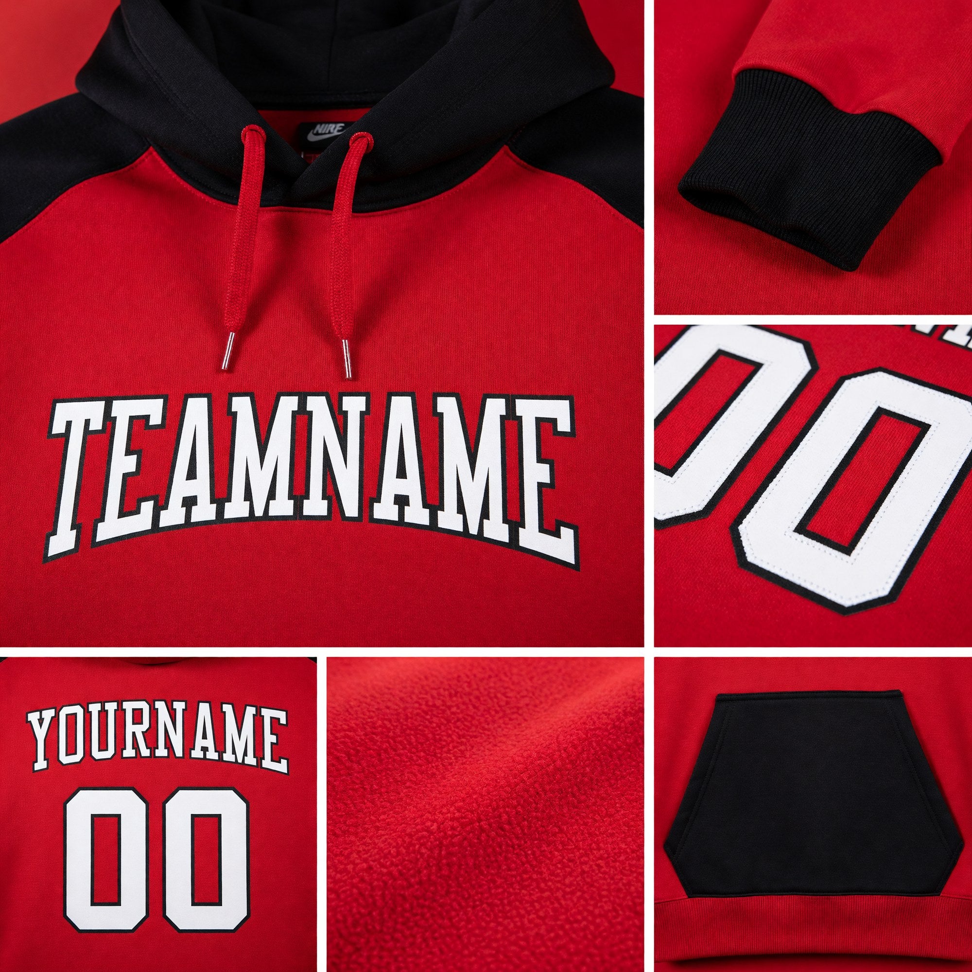 Custom Stitched Red White-Black Sports Pullover Sweatshirt Hoodie detail