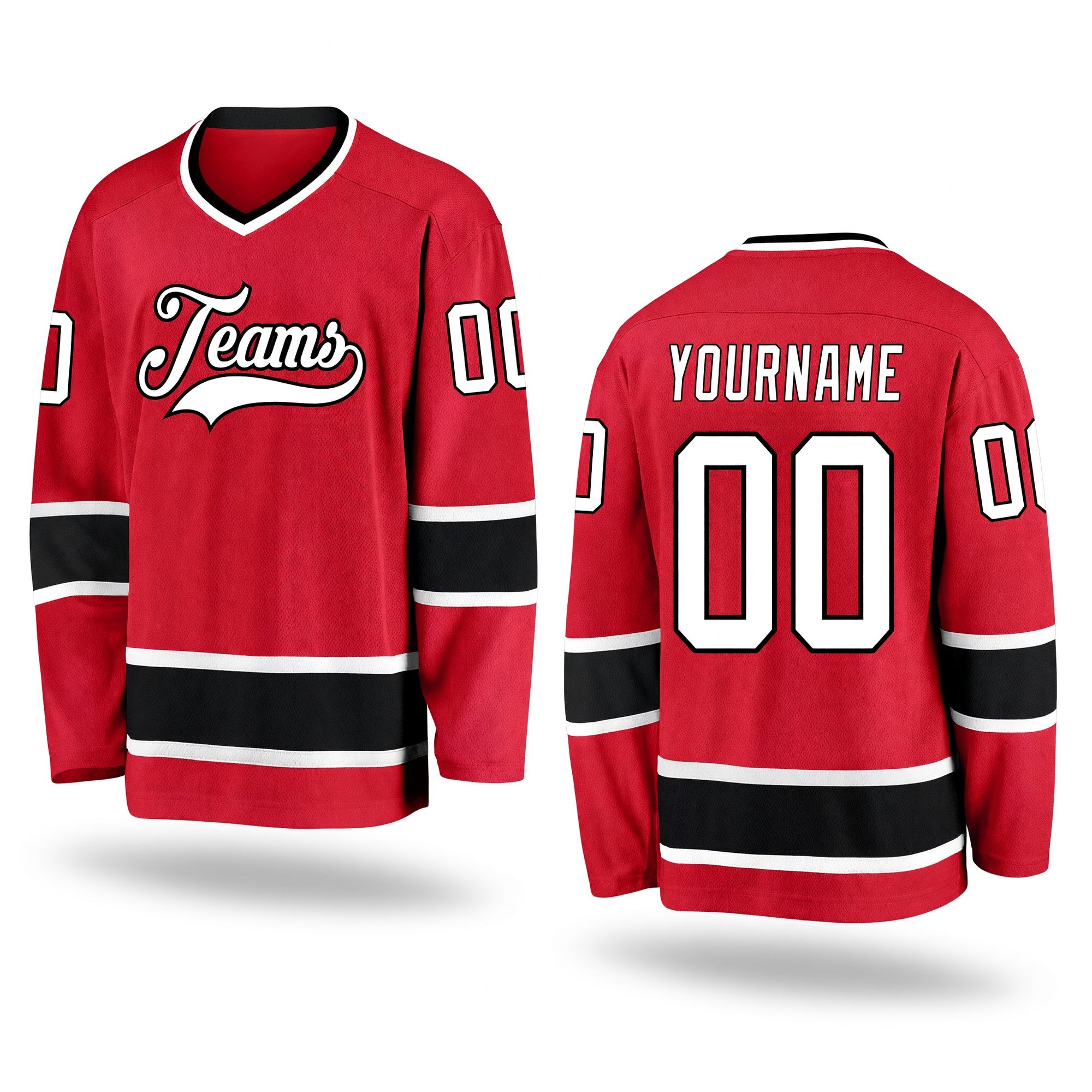 Custom Red White-Black Hockey Jersey