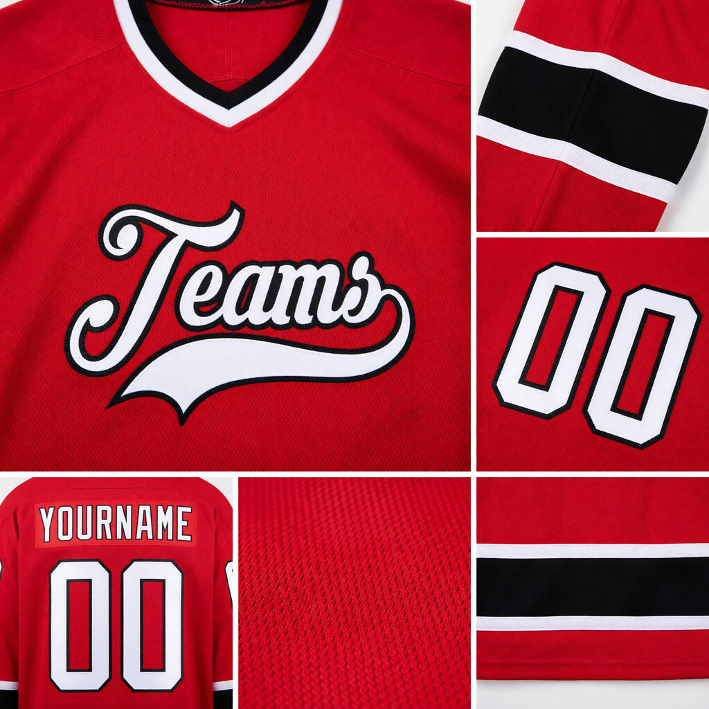 Custom Red White-Black Hockey Jersey detail
