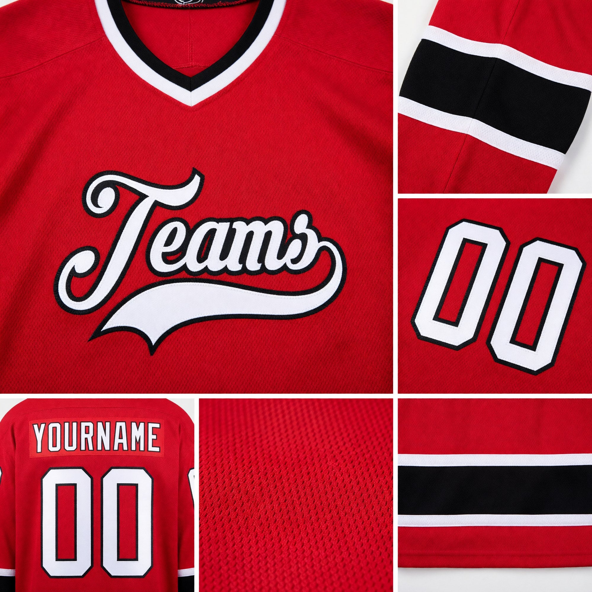 Custom Red White-Black Hockey Jersey detail