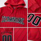 Custom Stitched Red Black Pinstripe Black-White Sports Pullover Sweatshirt Hoodie detail