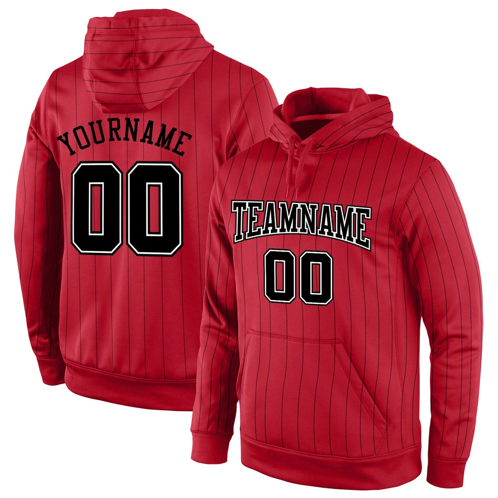 Custom Stitched Red Black Pinstripe Black-White Sports Pullover Sweatshirt Hoodie photo 1