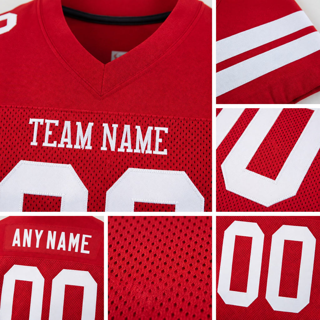 Custom Red White Mesh Authentic Football Jersey detail