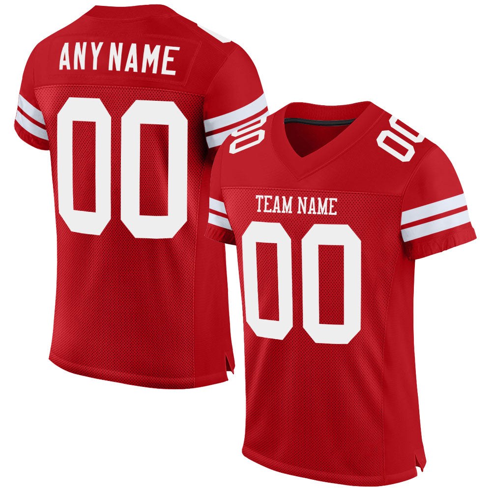 Custom Red White Mesh Authentic Football Jersey photo 1