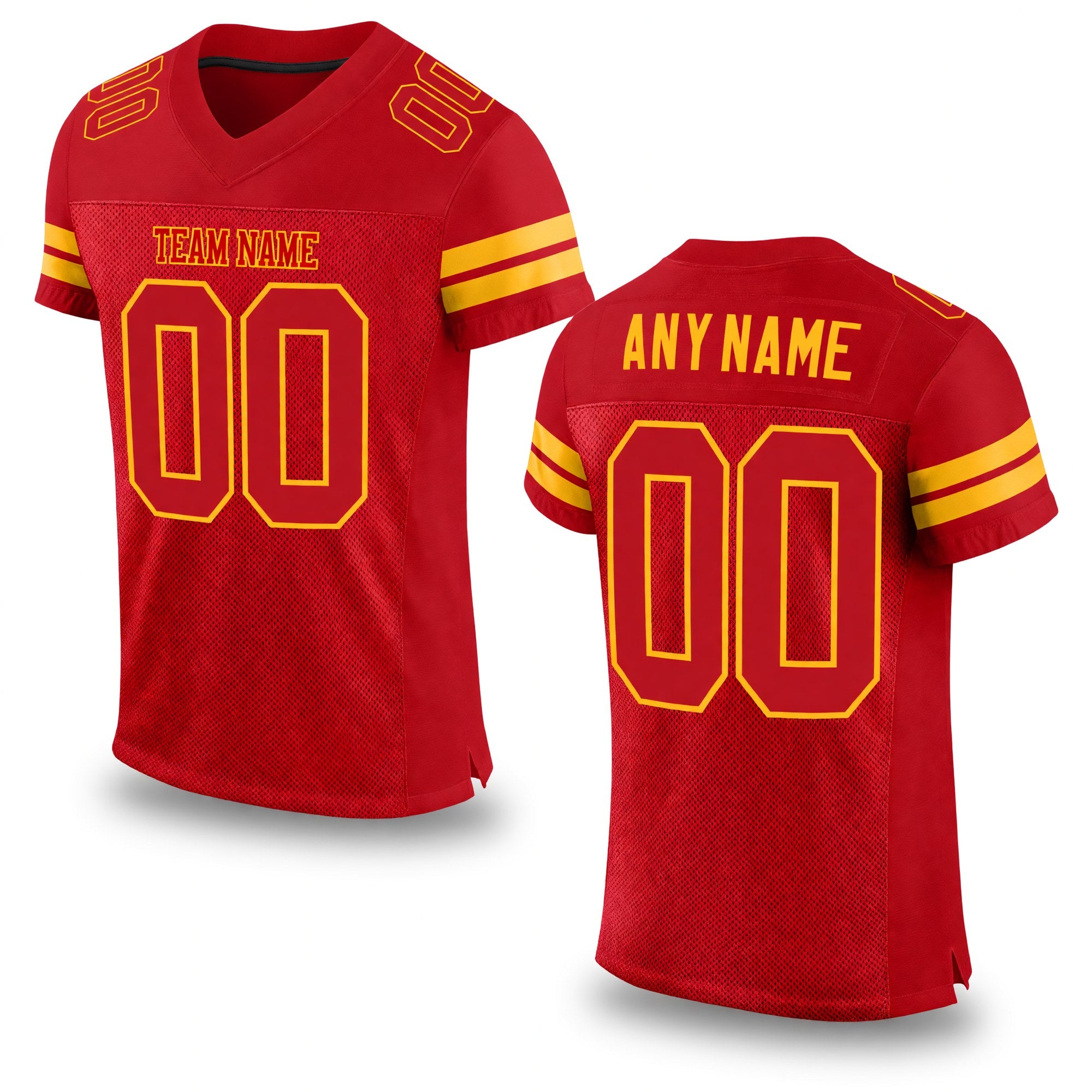 Custom Red Red-Gold Mesh Authentic Football Jersey