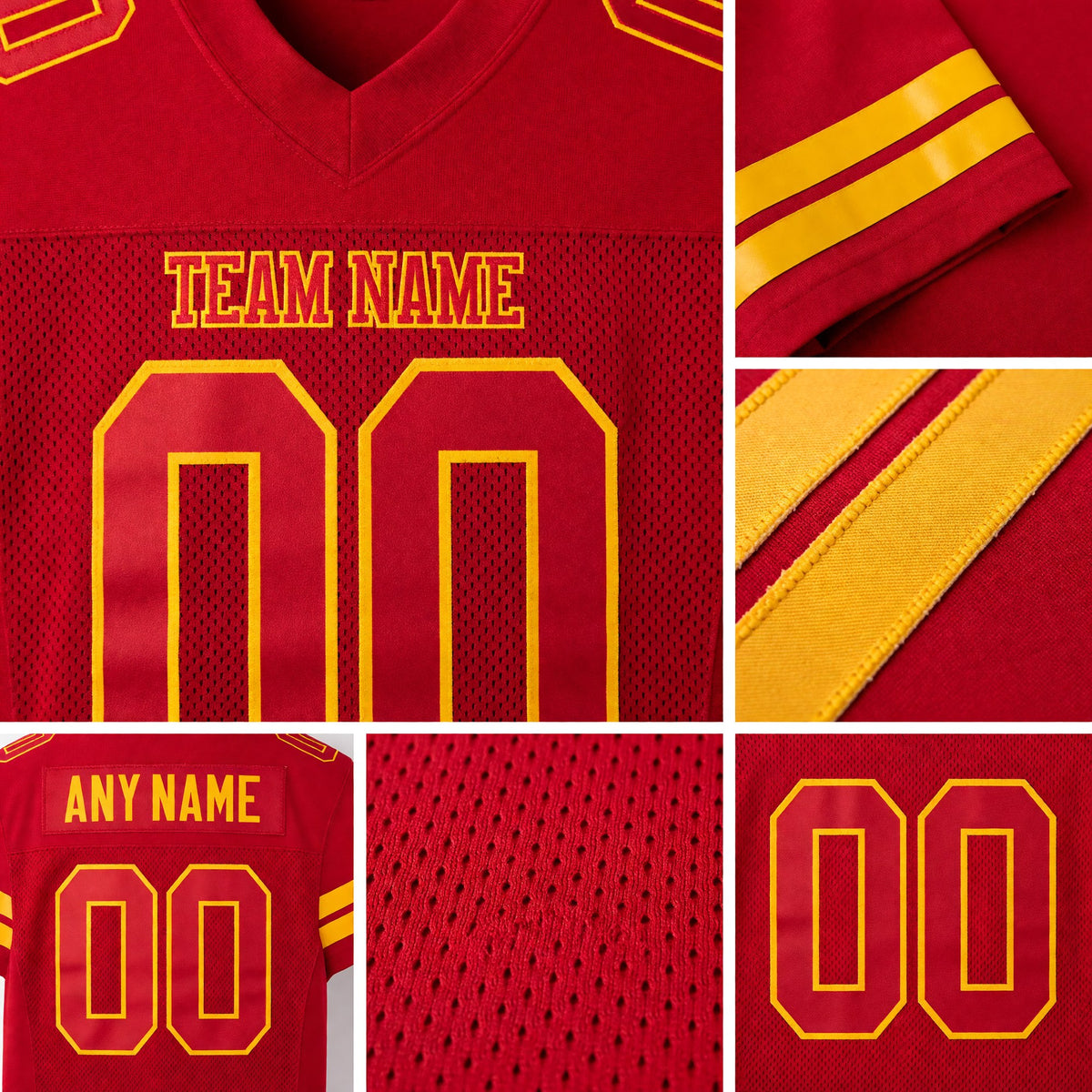Custom Red Red-Gold Mesh Authentic Football Jersey detail