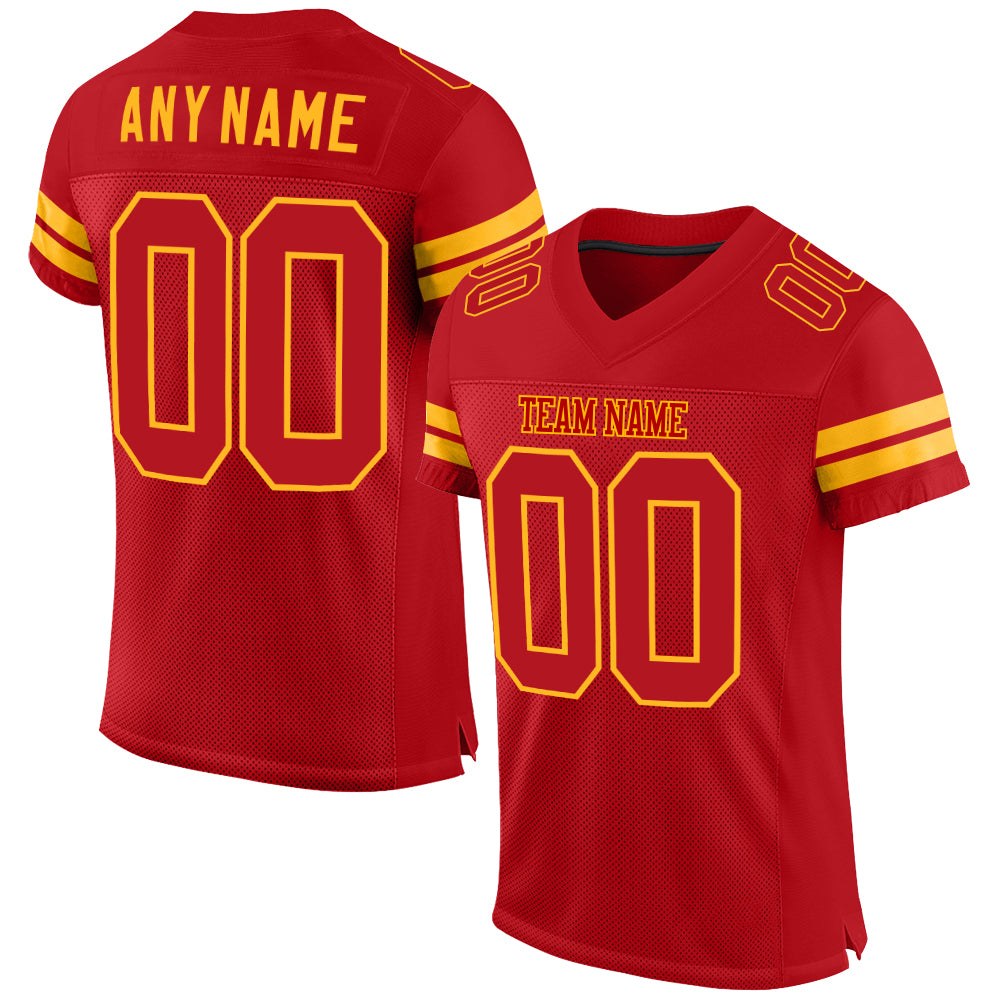 Custom Red Red-Gold Mesh Authentic Football Jersey photo 1