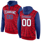 Custom Stitched Red White-Royal 3D Pattern Design Spider Sports Pullover Sweatshirt Hoodie