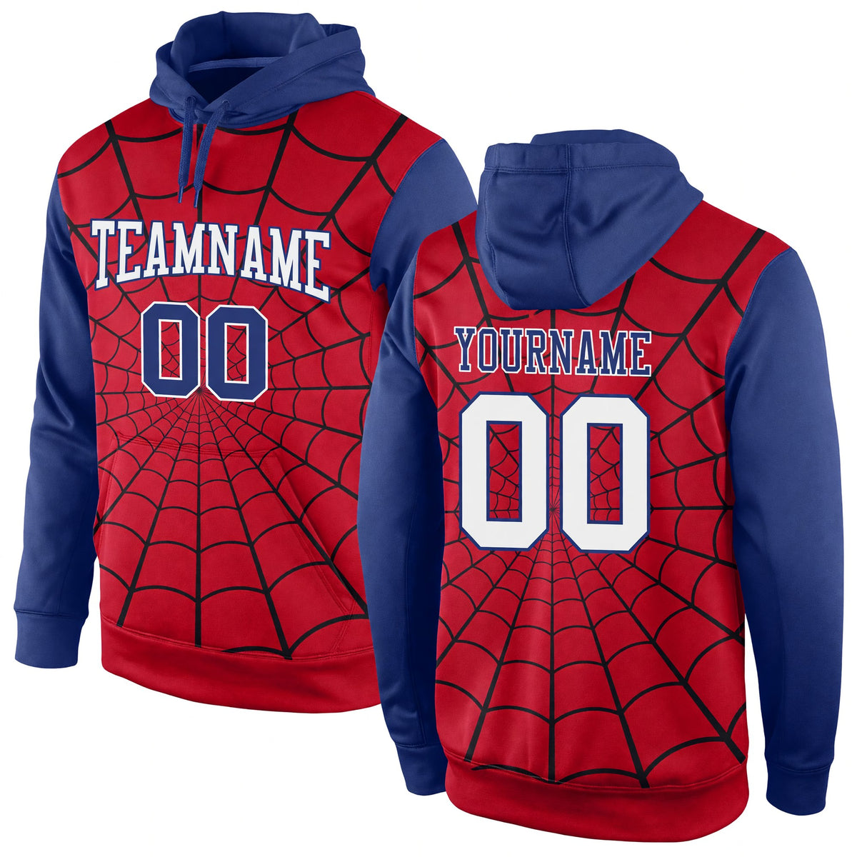 Custom Stitched Red White-Royal 3D Pattern Design Spider Sports Pullover Sweatshirt Hoodie