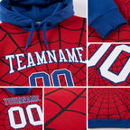 Custom Stitched Red White-Royal 3D Pattern Design Spider Sports Pullover Sweatshirt Hoodie detail