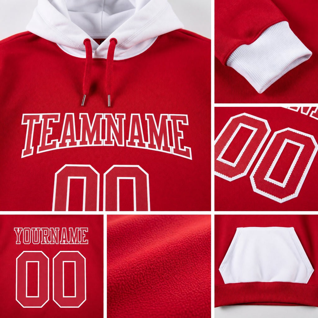 Custom Stitched Red Red-White Sports Pullover Sweatshirt Hoodie detail