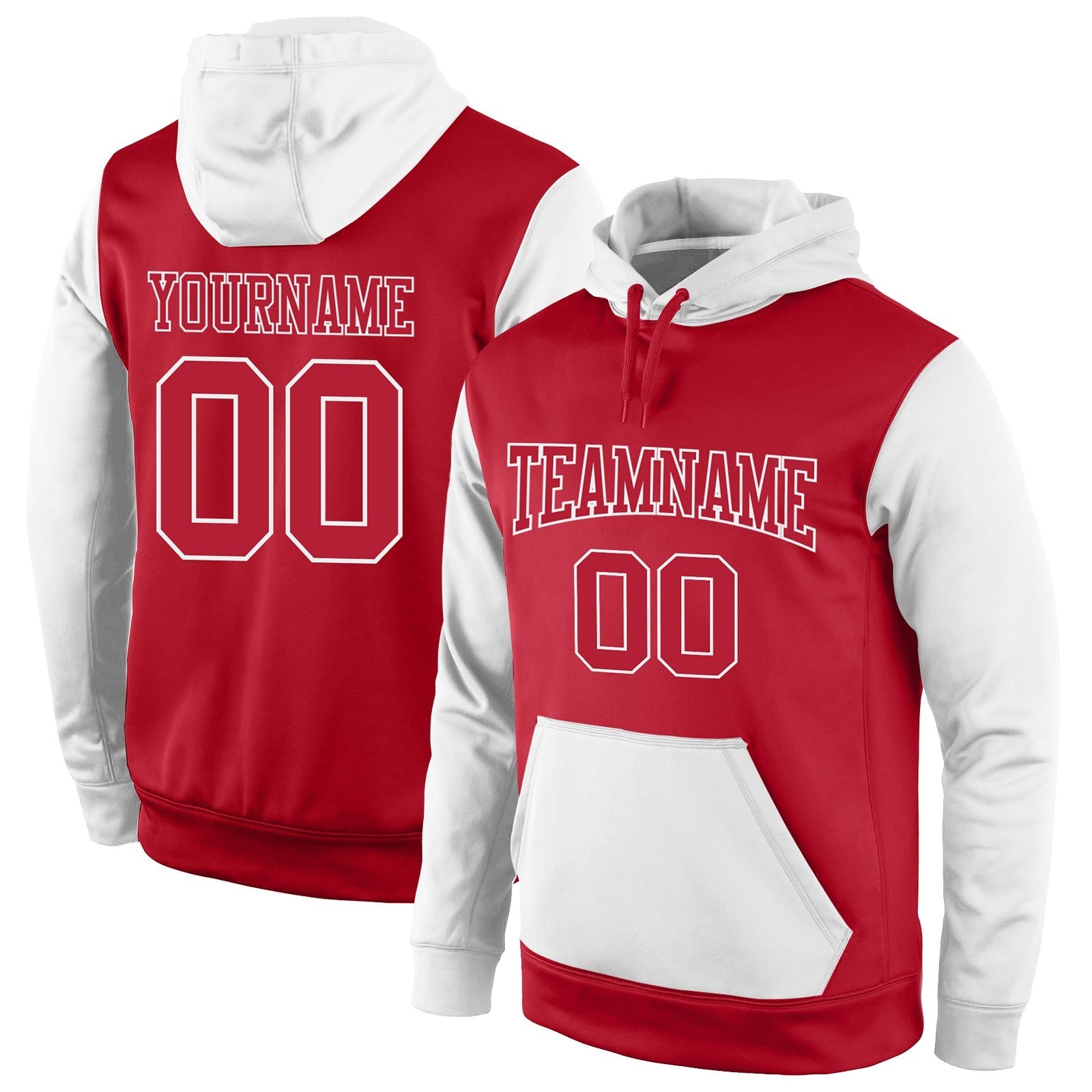 Custom Stitched Red Red-White Sports Pullover Sweatshirt Hoodie photo 1