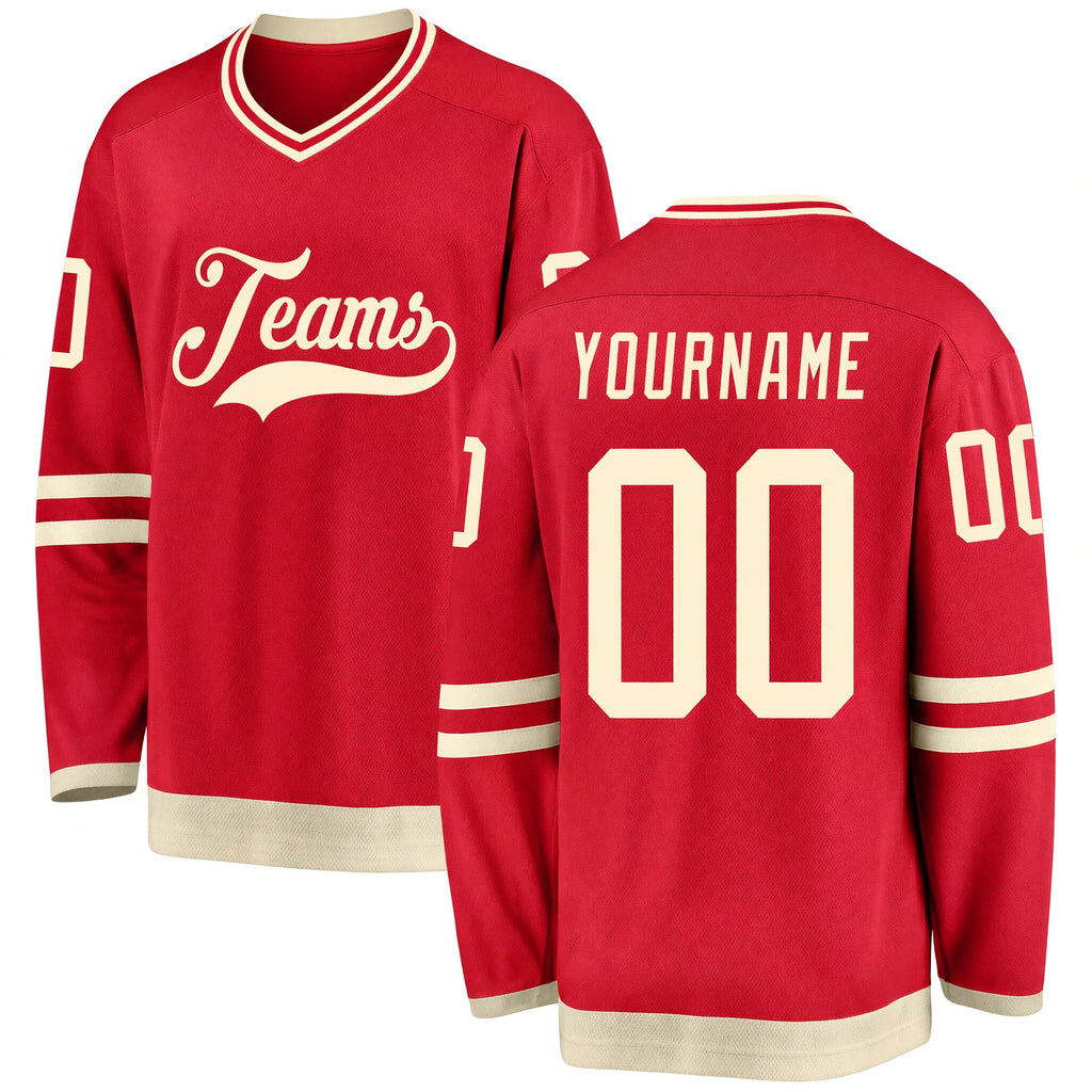 Custom Red Cream Hockey Jersey