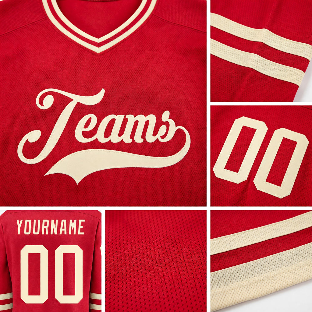 Custom Red Cream Hockey Jersey detail