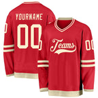 Custom Red Cream Hockey Jersey photo 1