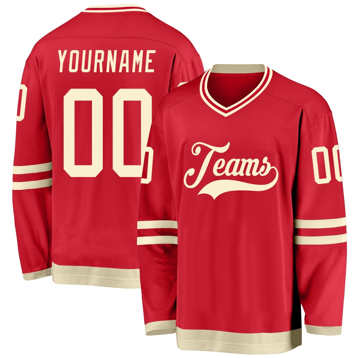 Custom Red Cream Hockey Jersey photo 1