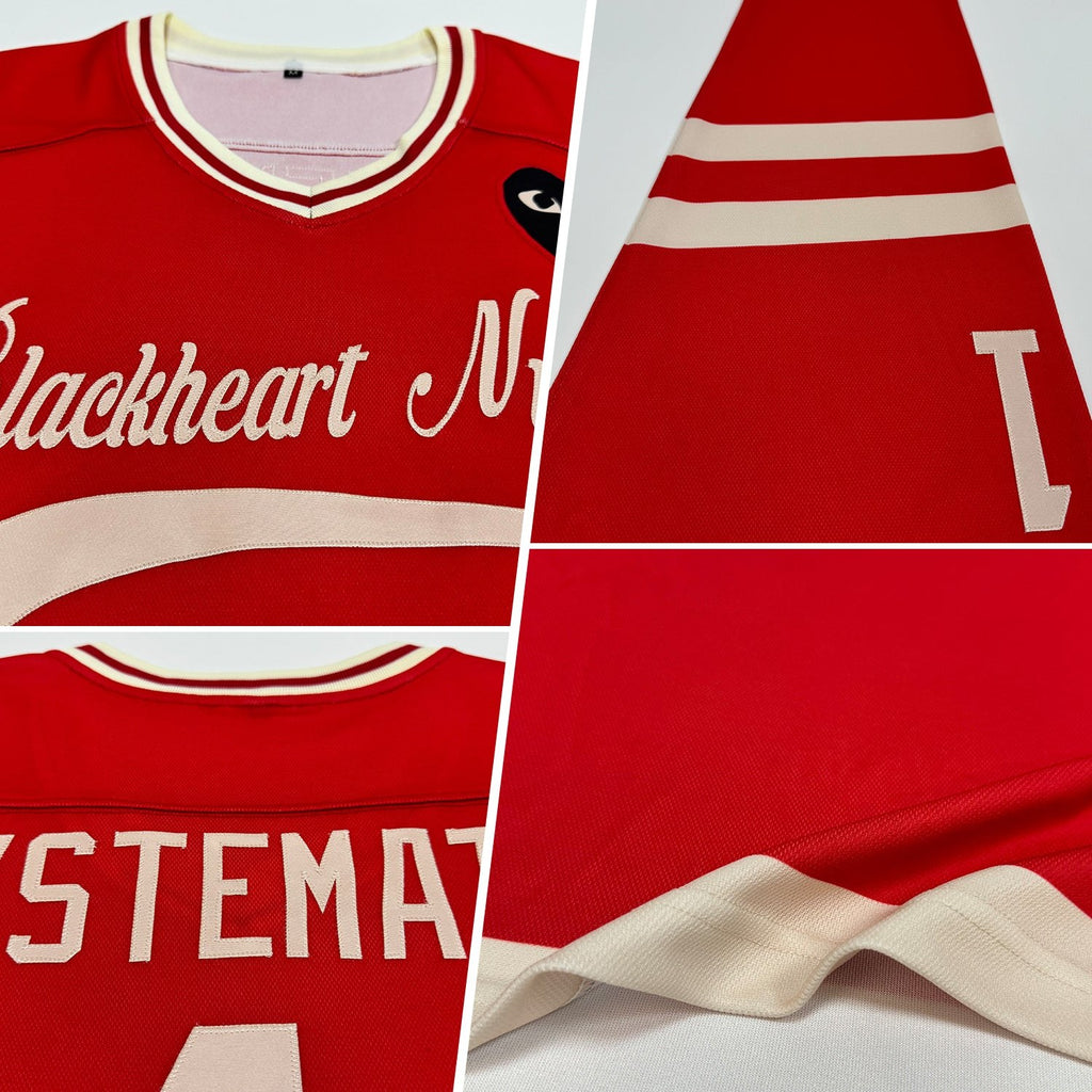 Custom Red Cream Hockey Jersey photo 2