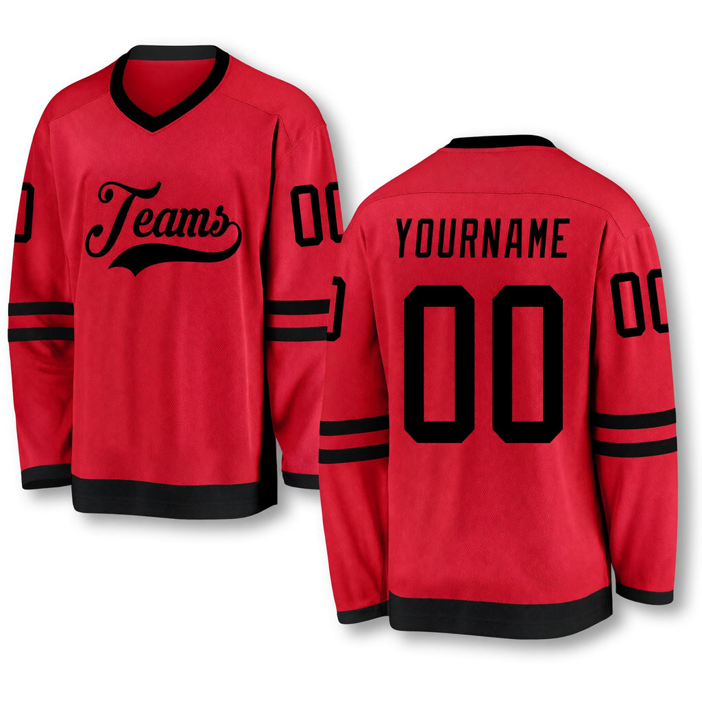 Custom Red Black Hockey Jersey
