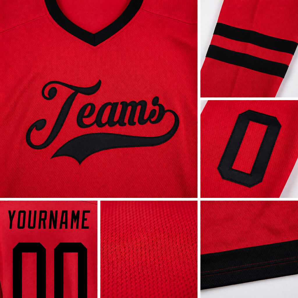 Custom Red Black Hockey Jersey detail