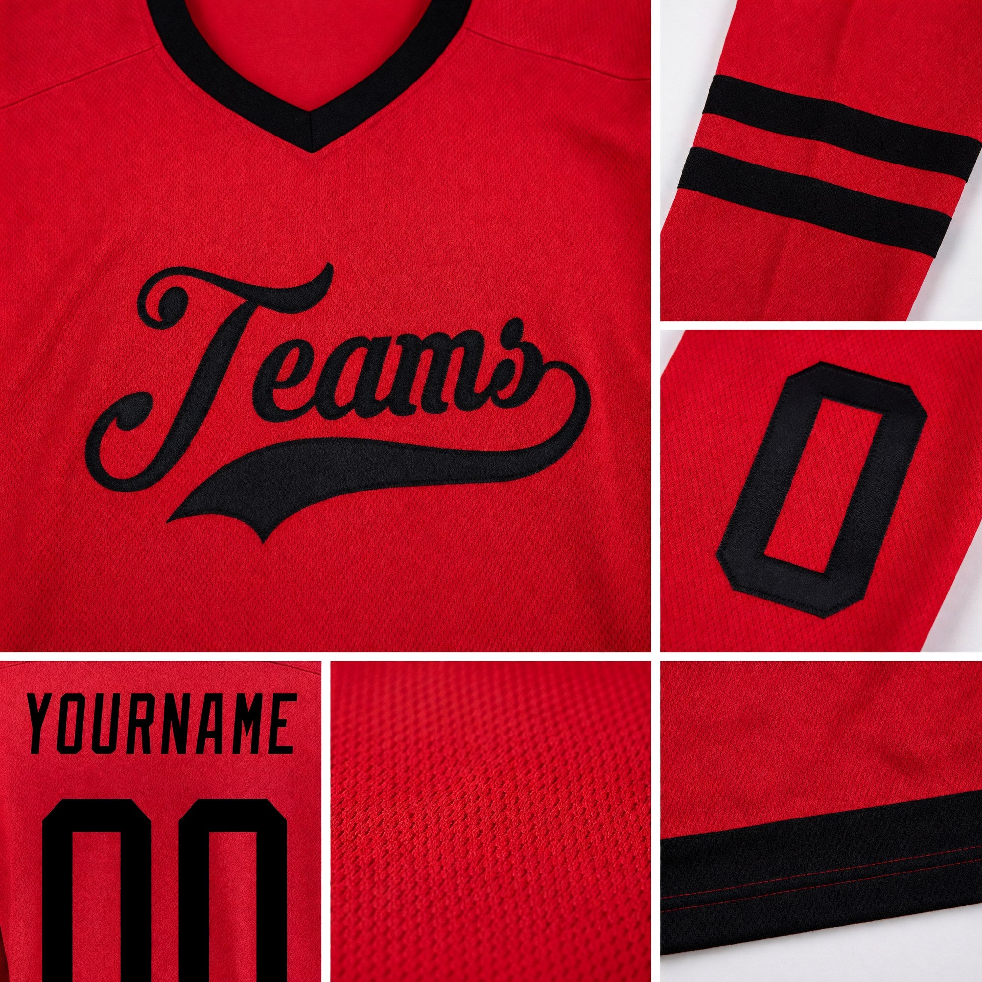 Custom Red Black Hockey Jersey detail