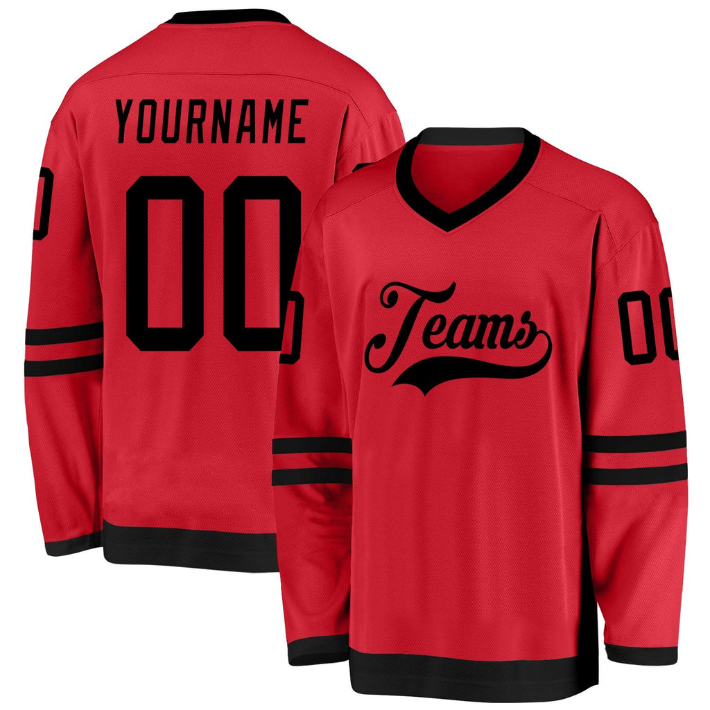 Custom Red Black Hockey Jersey photo 1