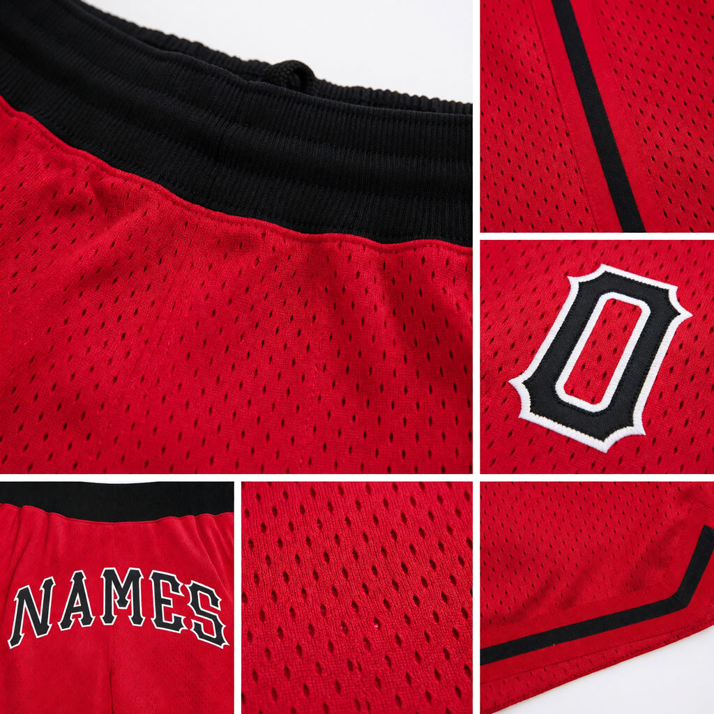 Custom Red Black-White Authentic Throwback Basketball Shorts detail