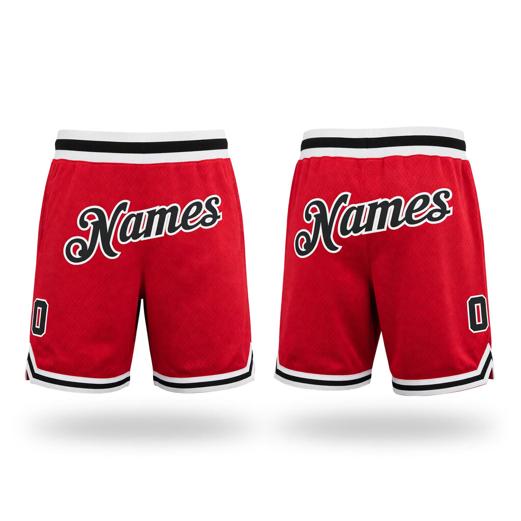 Custom Red Black-White Authentic Throwback Basketball Shorts