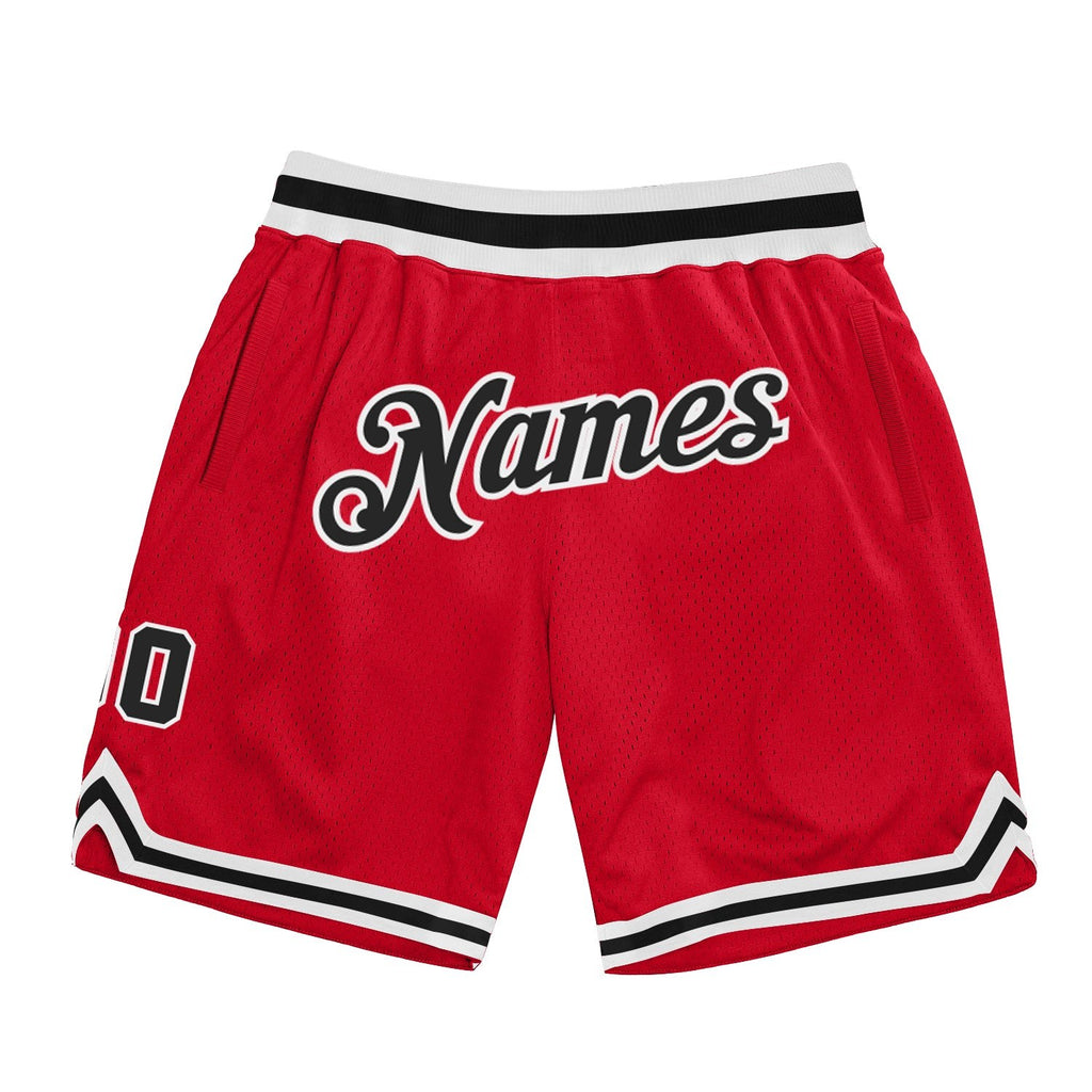 Custom Red Black-White Authentic Throwback Basketball Shorts photo 1