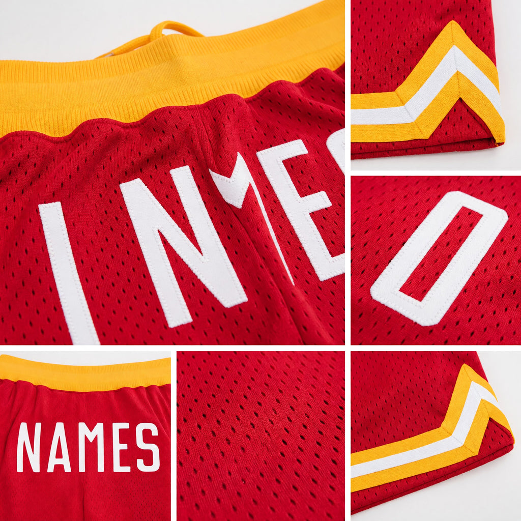 Custom Red White Authentic Throwback Basketball Shorts detail