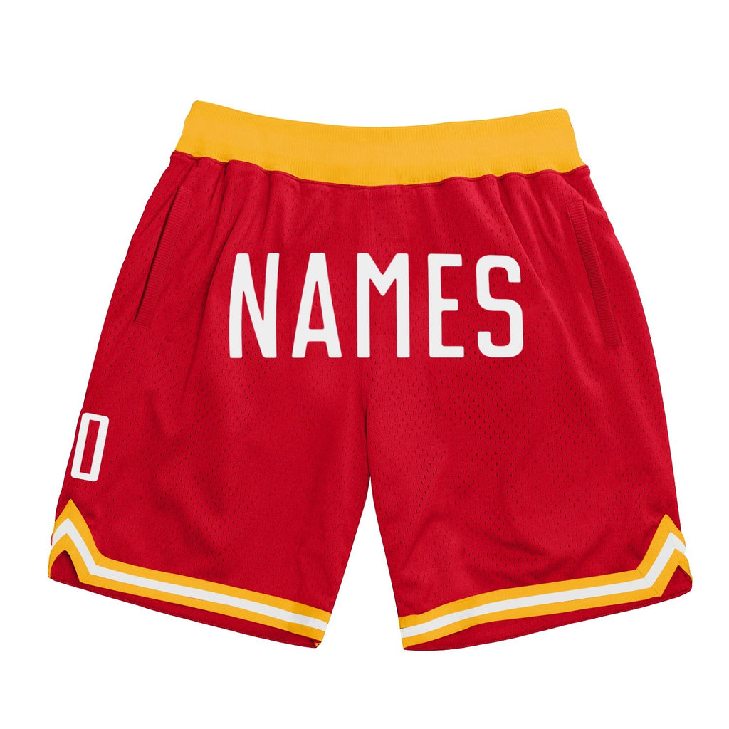 Custom Red White Authentic Throwback Basketball Shorts photo 1