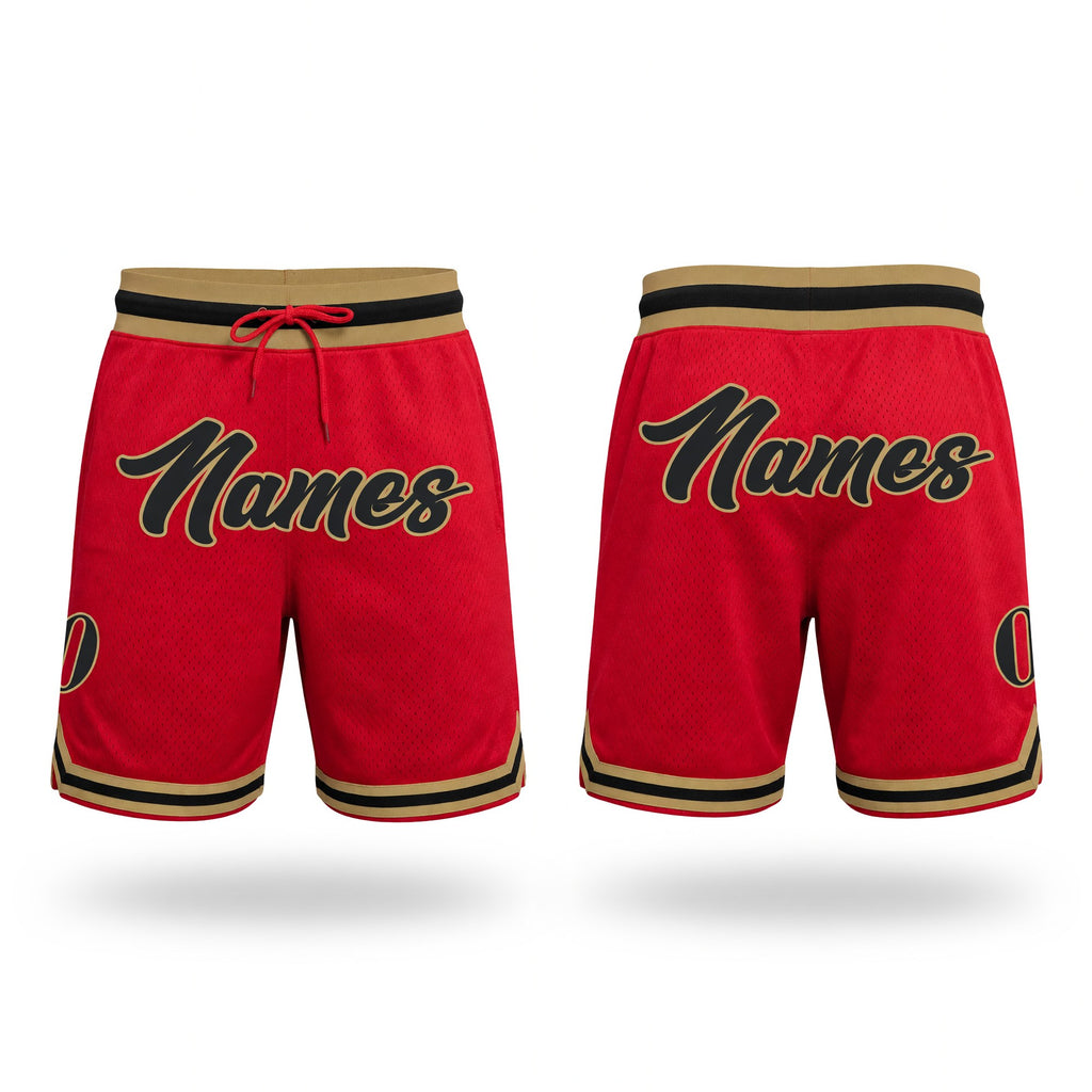 Custom Red Black-Old Gold Authentic Throwback Basketball Shorts