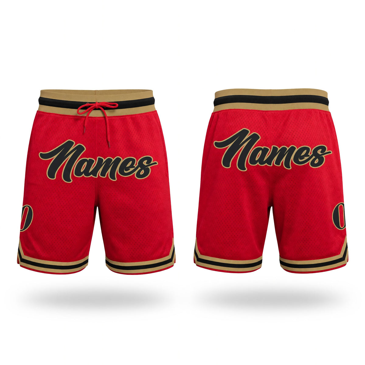 Custom Red Black-Old Gold Authentic Throwback Basketball Shorts