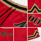 Custom Red Black-Old Gold Authentic Throwback Basketball Shorts detail