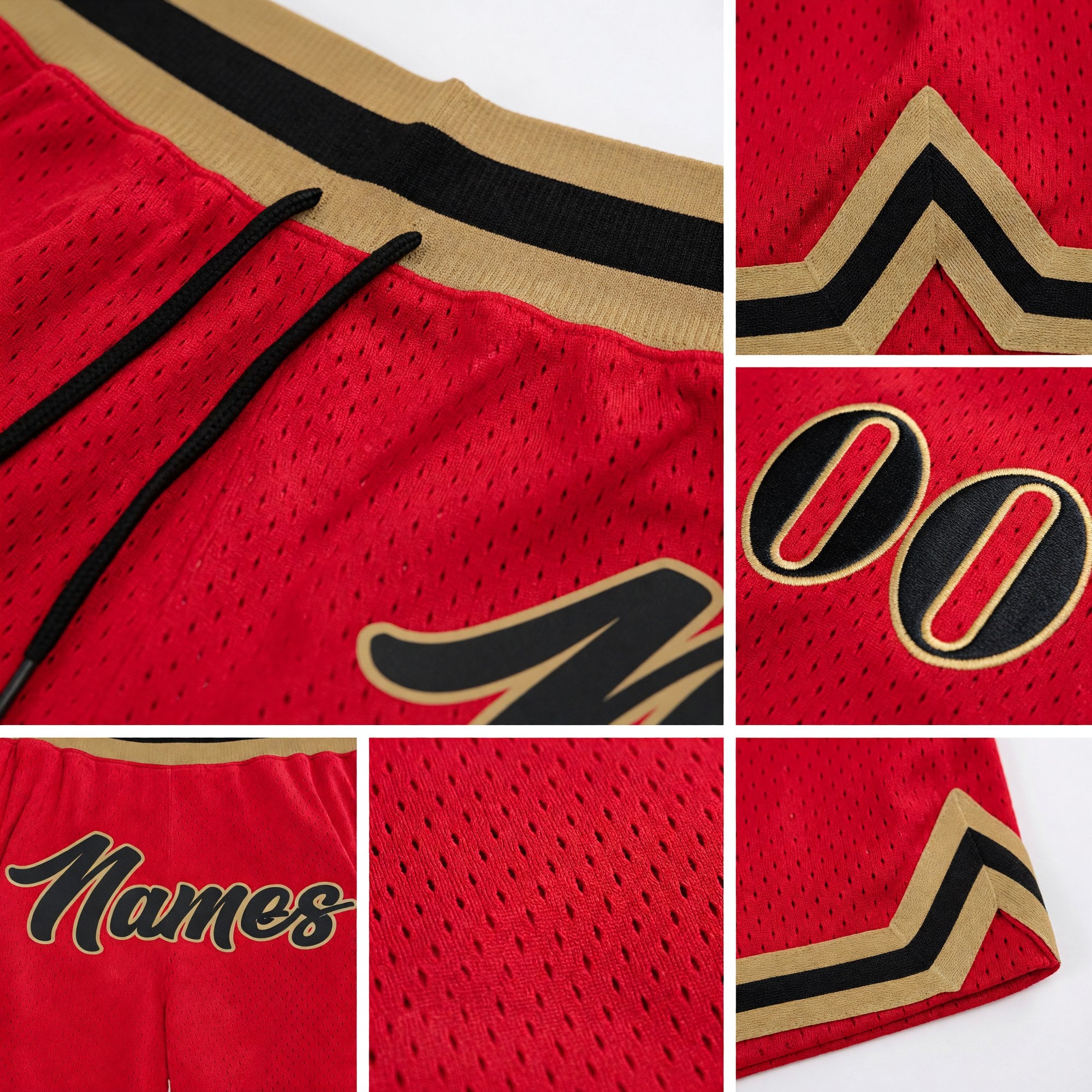 Custom Red Black-Old Gold Authentic Throwback Basketball Shorts detail