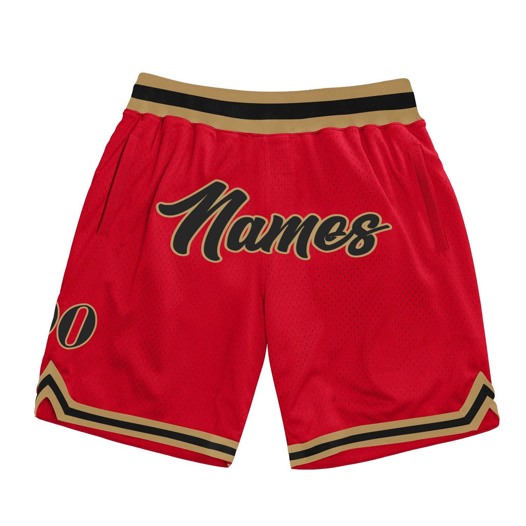 Custom Red Black-Old Gold Authentic Throwback Basketball Shorts photo 1