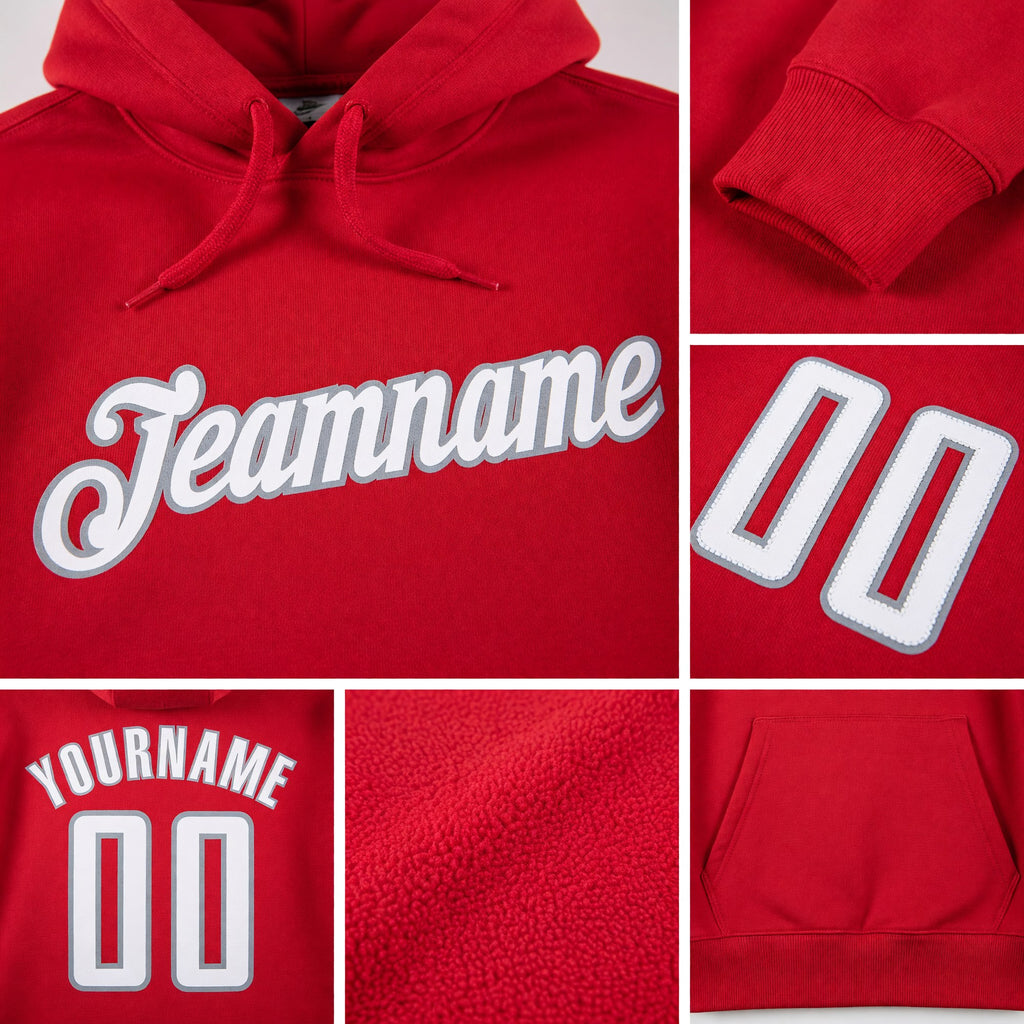 Custom Stitched Red White-Gray Sports Pullover Sweatshirt Hoodie detail
