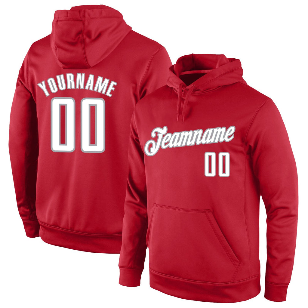 Custom Stitched Red White-Gray Sports Pullover Sweatshirt Hoodie photo 1