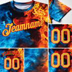 Custom Red Gold-Red 3D Pattern Design Flame Performance T-Shirt detail