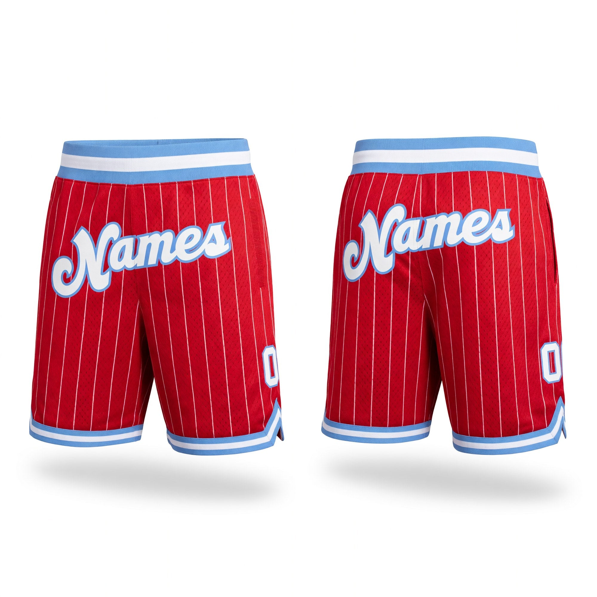 Custom Red White Pinstripe White-Light Blue Authentic Basketball Shorts
