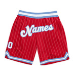 Custom Red White Pinstripe White-Light Blue Authentic Basketball Shorts photo 1