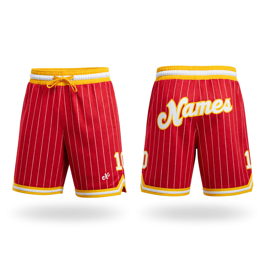 Custom Red White Pinstripe White-Gold Authentic Basketball Shorts