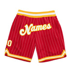 Custom Red White Pinstripe White-Gold Authentic Basketball Shorts photo 1